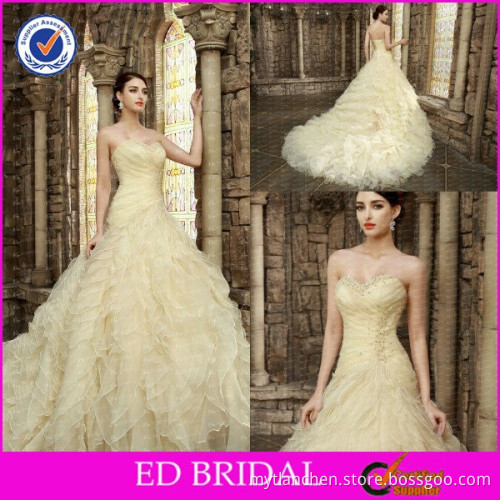CE483 New Design Sweetheart Beaded Cathedral Train Ruffles Layers Unusual Wedding Dresses